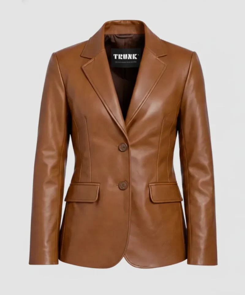 Women’s Two Button Brown Lambskin Leather Blazer