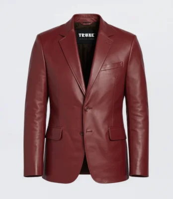 Men’s Two Button Maroon Lambskin Leather Blazer