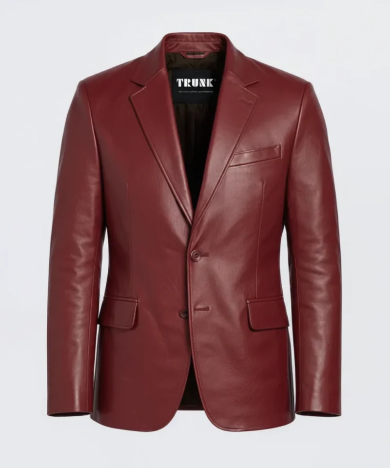 Men’s Two Button Maroon Lambskin Leather Blazer