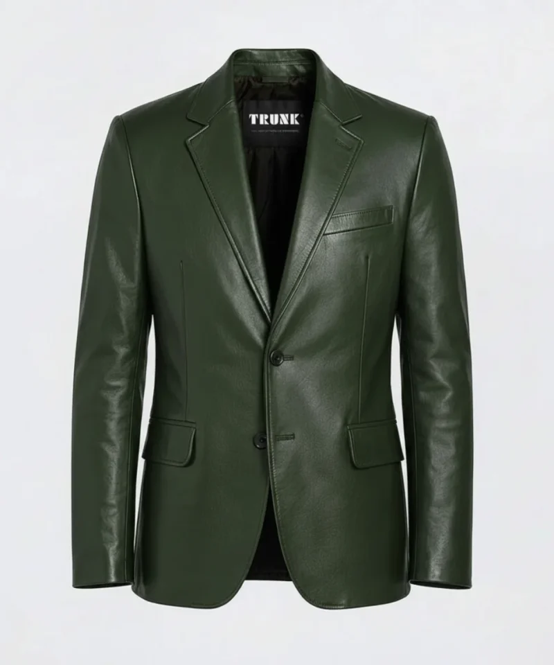 Men’s Two Button Green Lambskin Leather Blazer