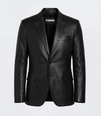 Men’s Two Button Black Lambskin Leather Blazer
