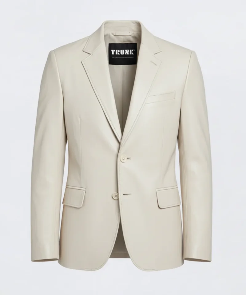 Men’s Two Button Off White Lambskin Leather Blazer