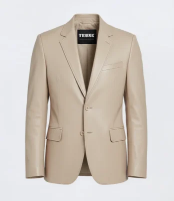 Men’s Two Button Beige Lambskin Leather Blazer