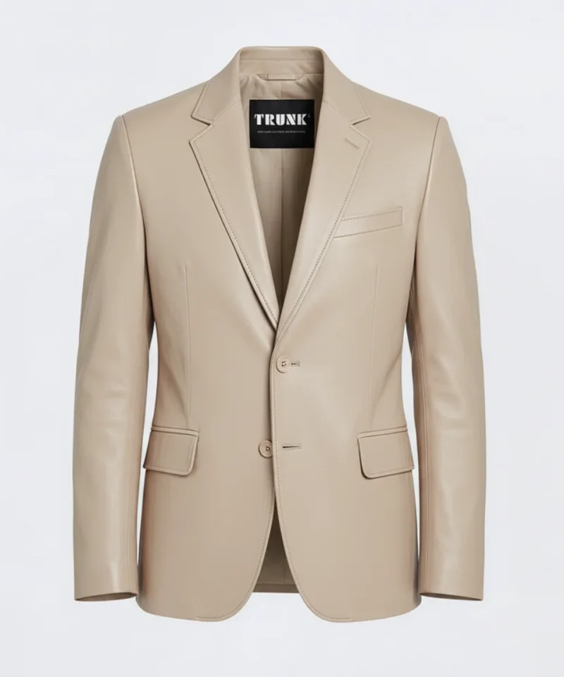 Men’s Two Button Beige Lambskin Leather Blazer