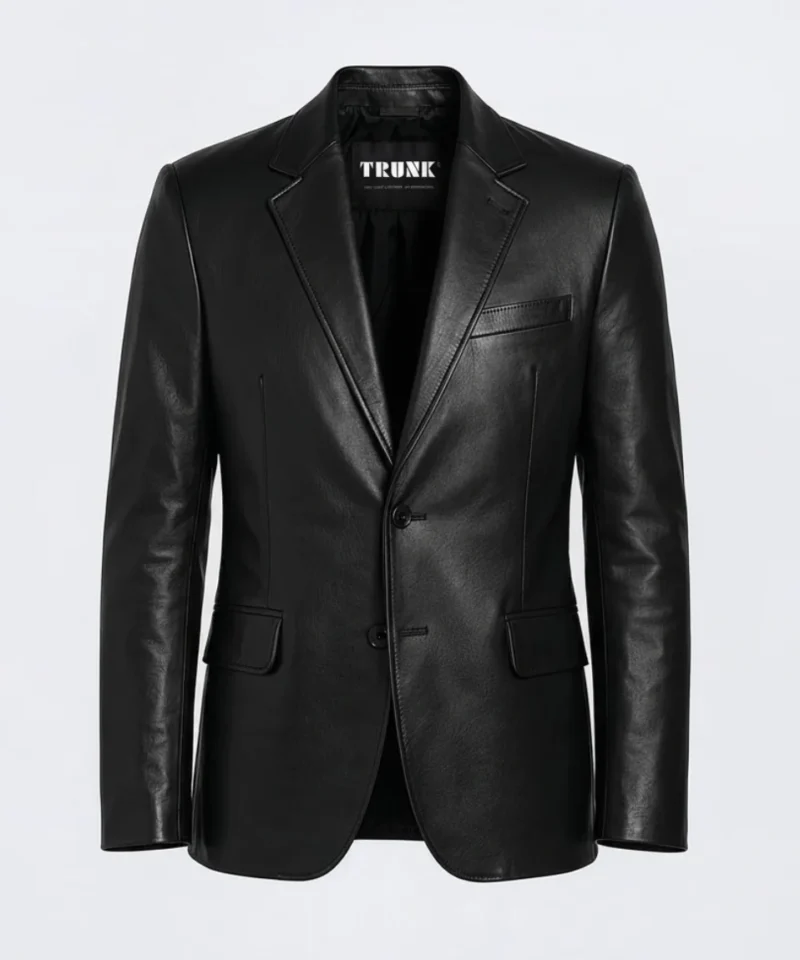 Men’s Two Button Black Lambskin Leather Blazer