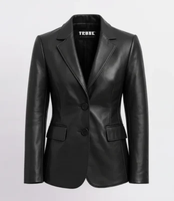 Women’s Two Button Black Lambskin Leather Blazer