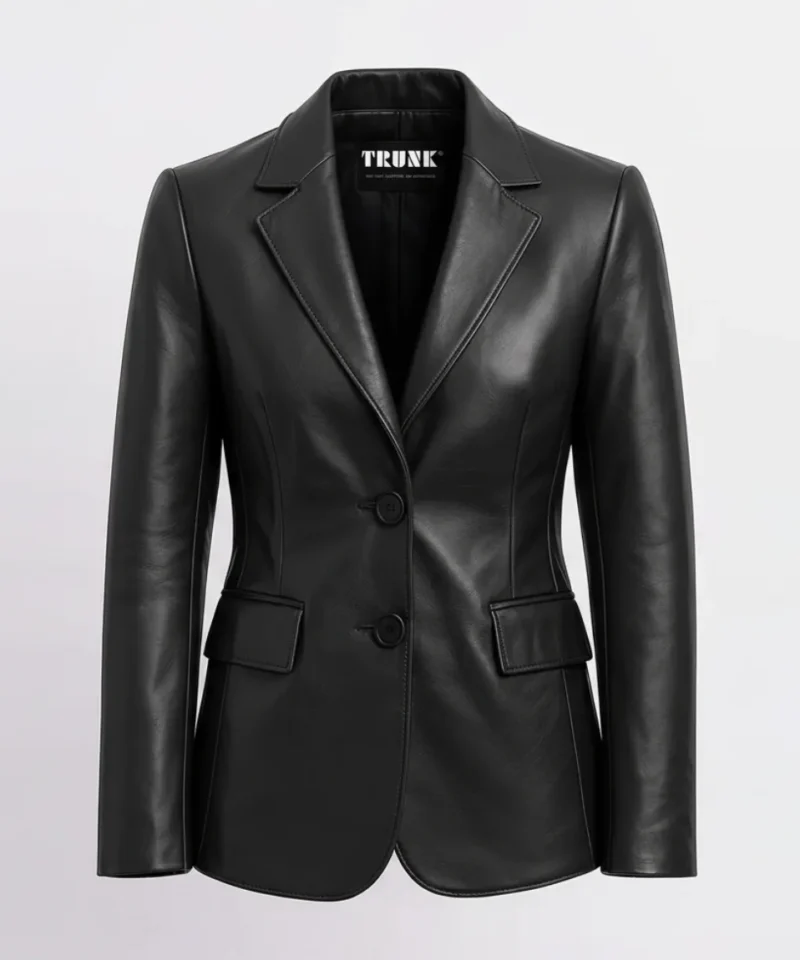 Women’s Two Button Black Lambskin Leather Blazer