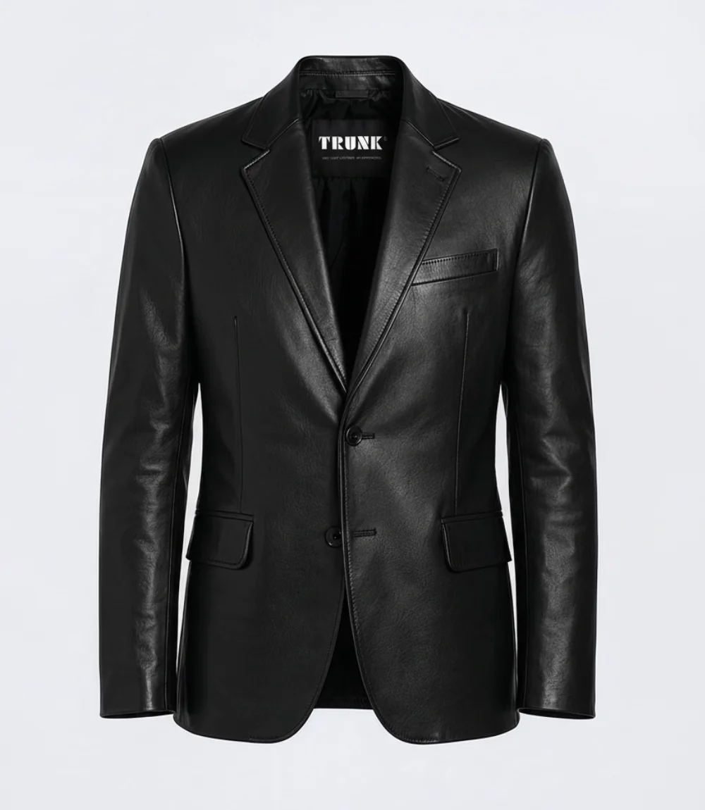 Mens Black Lambskin leather Blazer