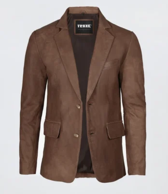 Men’s Two Button Snuff Brown Lambskin Leather Blazer