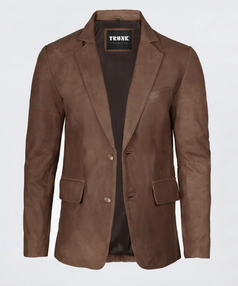 Men’s Two Button Snuff Brown Lambskin Leather Blazer