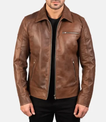 Men's Lavendard Brown Biker Leather Jacket