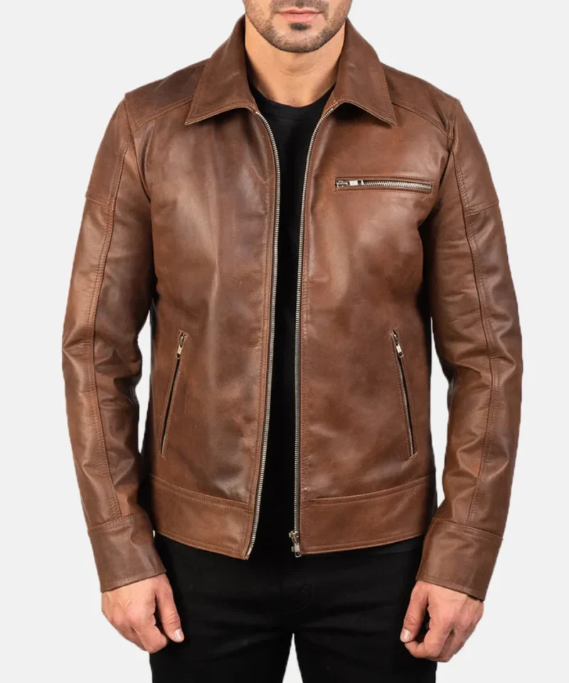 Men's Lavendard Brown Biker Leather Jacket