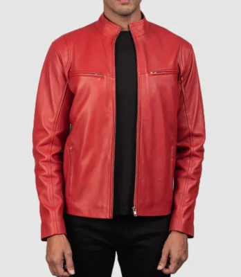 Men's Ionic Red Leather Biker Jacket