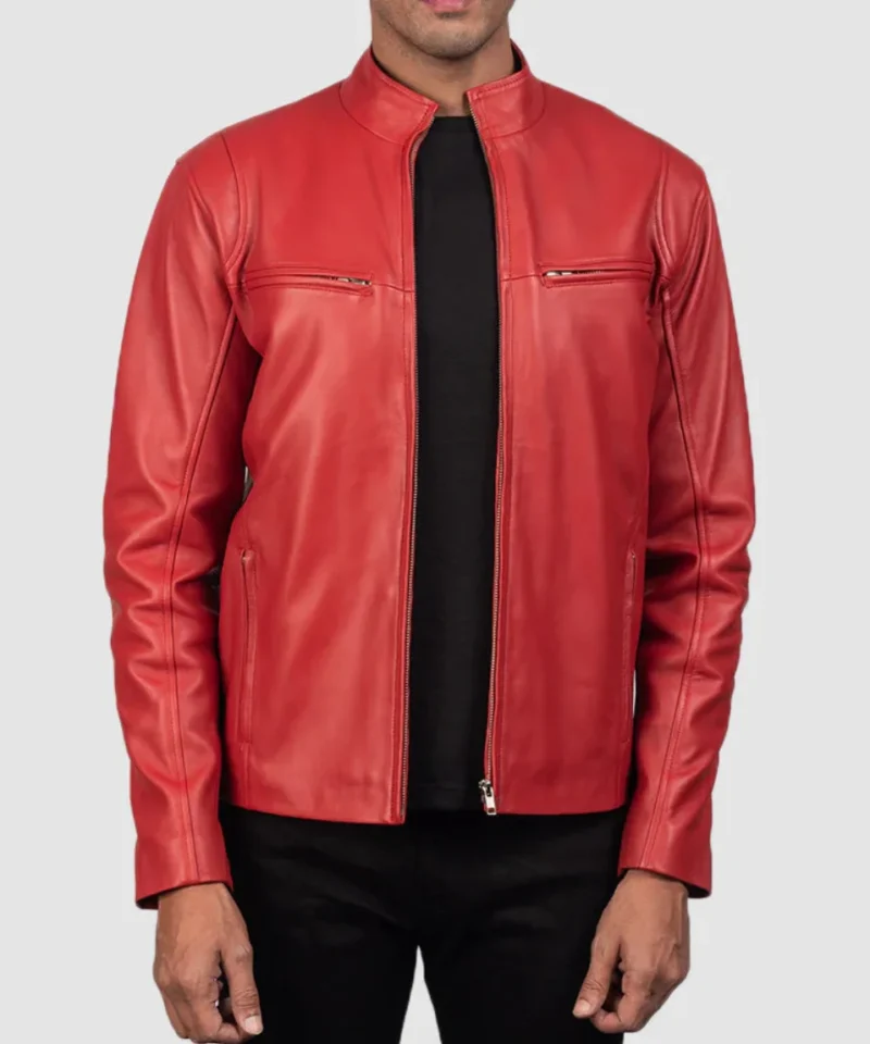 Men's Ionic Red Leather Biker Jacket