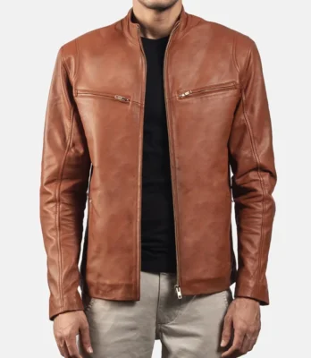 Men's Ionic Brown Leather Biker Jacket