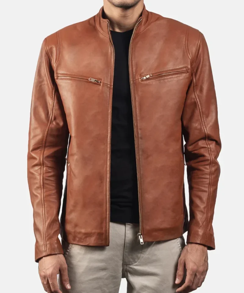 Men's Ionic Brown Leather Biker Jacket