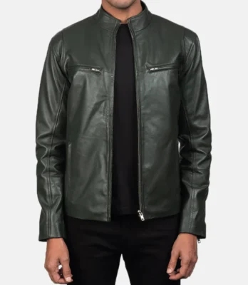 Men's Ionic Green Leather Biker Jacket