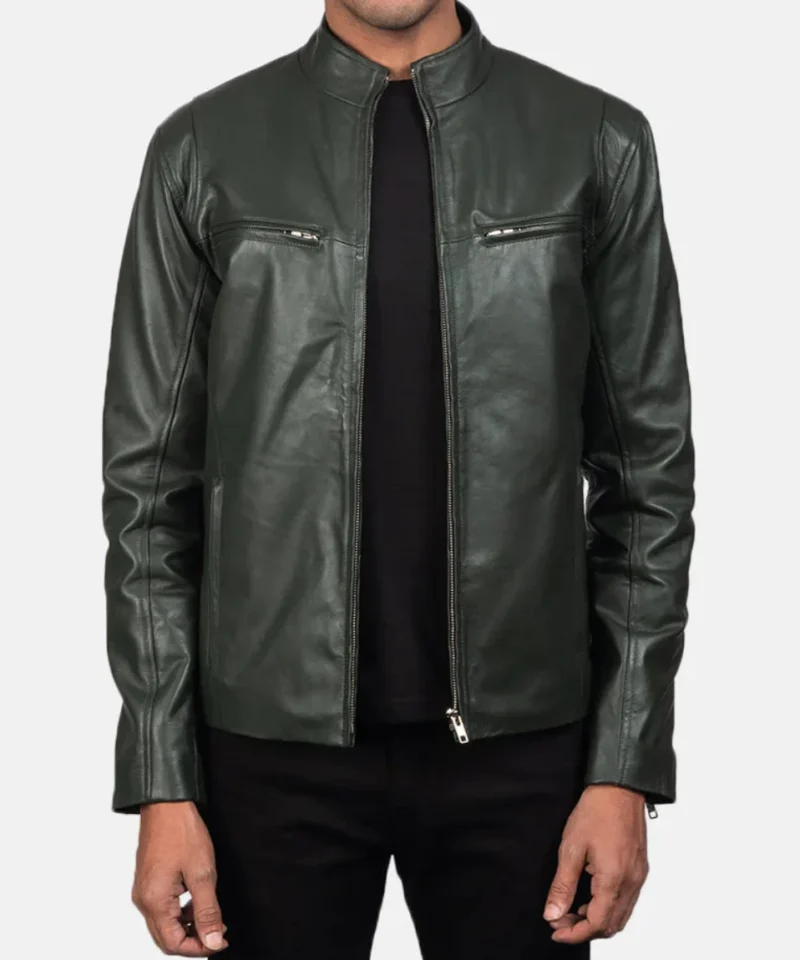Men's Ionic Green Leather Biker Jacket