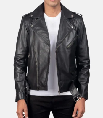 Men's Allaric Alley Black Biker Leather Jacket