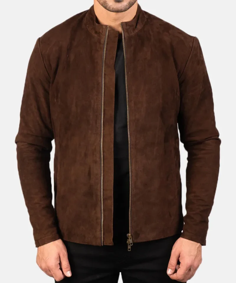 Men's Charcoal Mocha Suede Biker Jacket