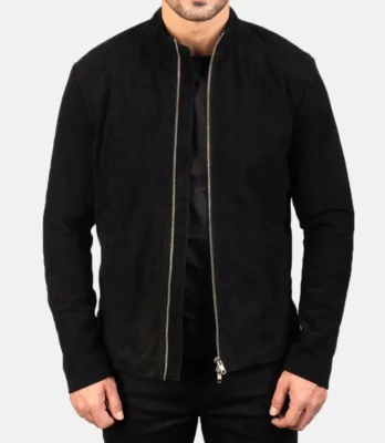Men's Charcoal Black Suede Biker Jacket