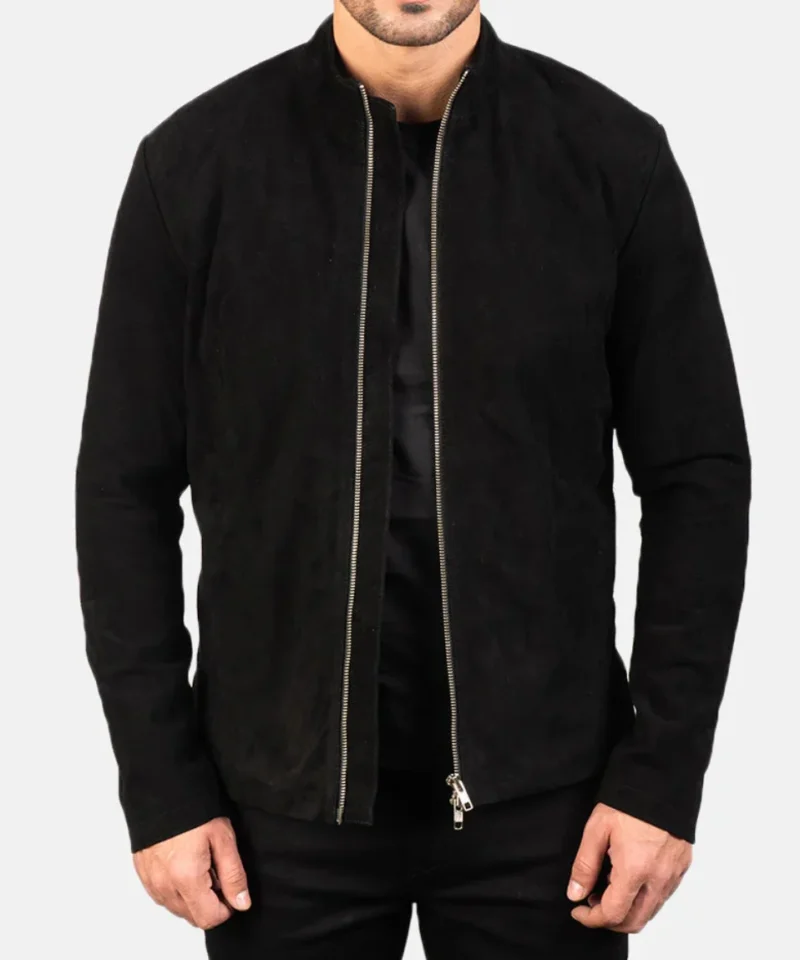 Men's Charcoal Black Suede Biker Jacket