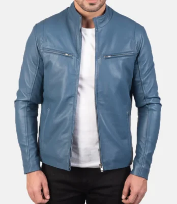 Men's Ionic Blue Leather Biker Jacket