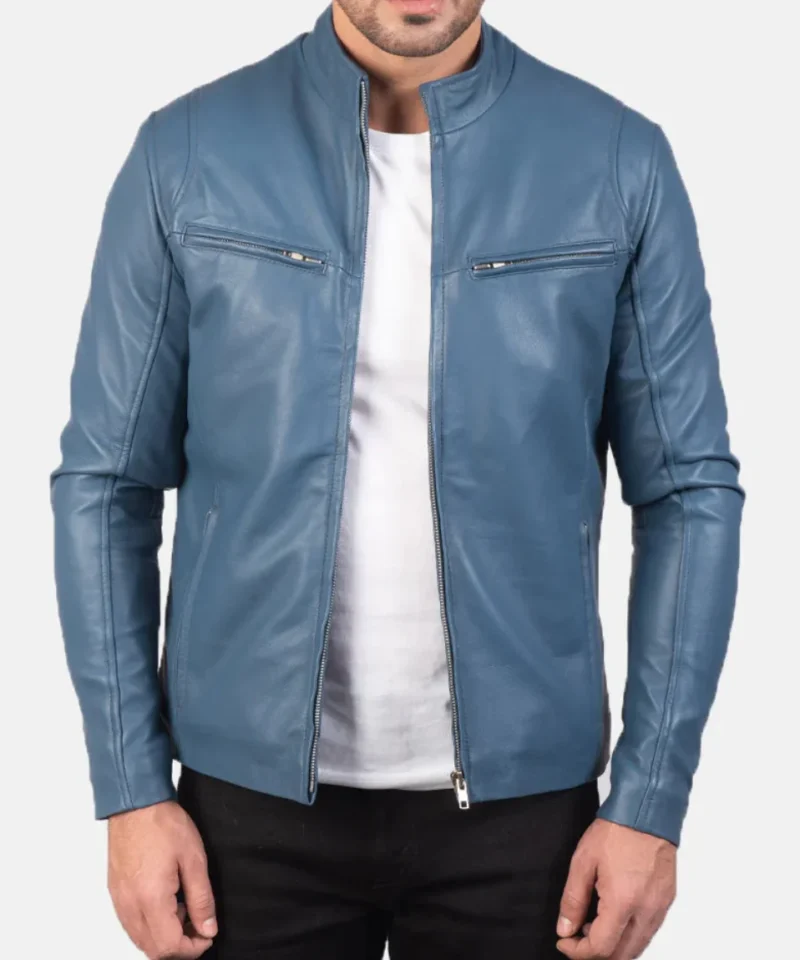 Men's Ionic Blue Leather Biker Jacket