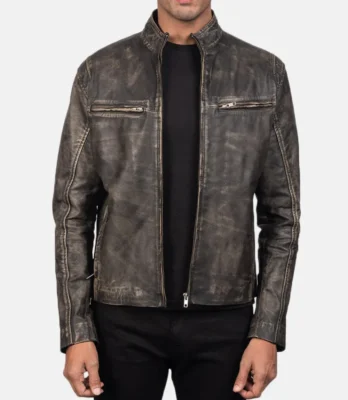 Men's Ionic Distressed Brown Leather Biker Jacket