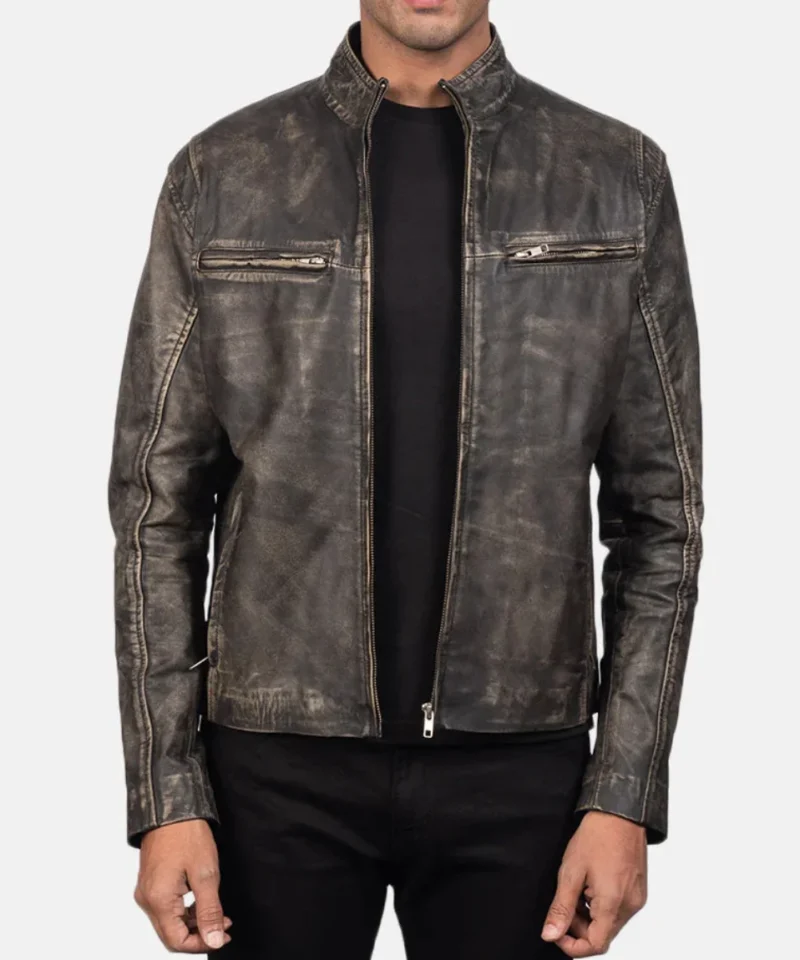 Men's Ionic Distressed Brown Leather Biker Jacket