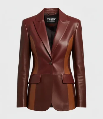 Women's Burgundy Two Tone Lambskin Leather Blazer