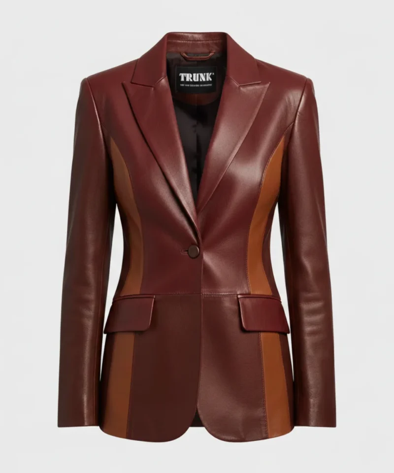 Women's Burgundy Two Tone Lambskin Leather Blazer