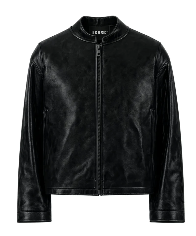 Men's Black Lambskin Minimal Racer Leather Jacket