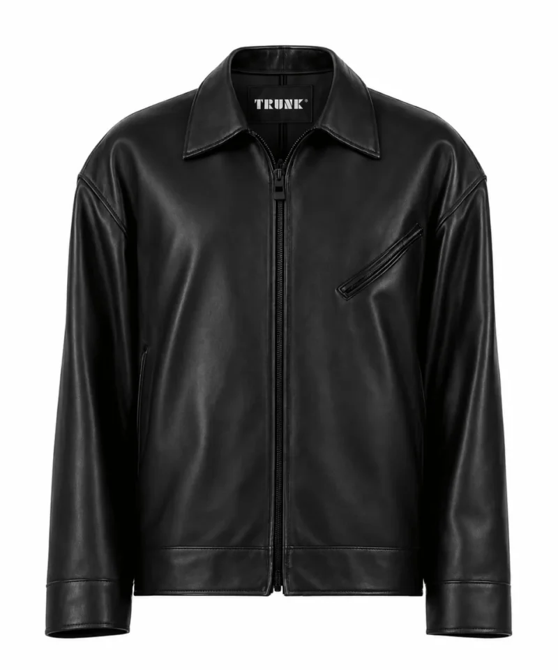Men's Black Lambskin Modern Harrington Leather Jacket