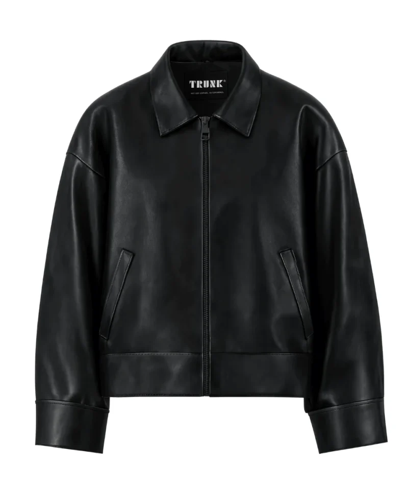 Women's Black Lambskin Boxy Bomber Leather Jacket