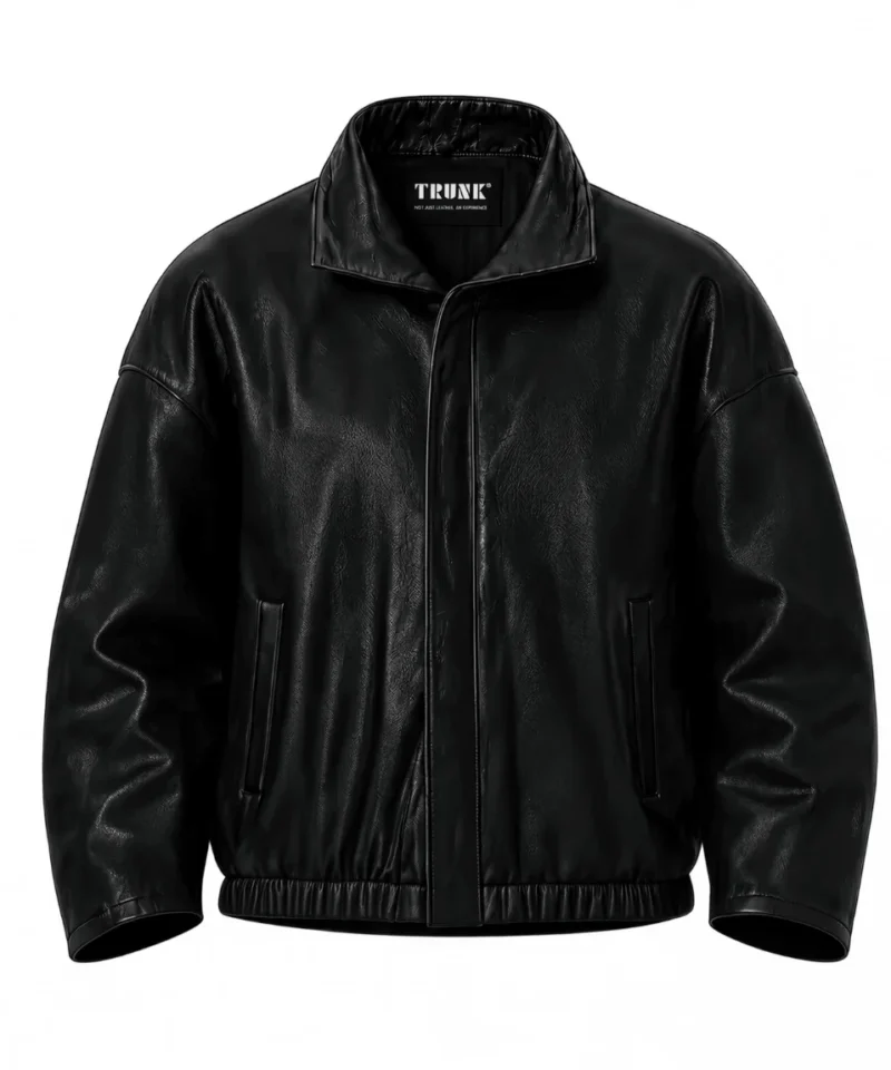 Women's Black Lambskin Minimal Oversized Leather Jacket
