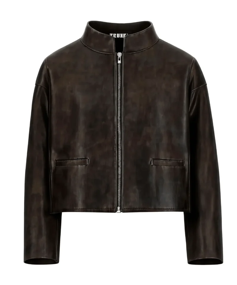 Women's Brown Lambskin Cropped Leather Jacket
