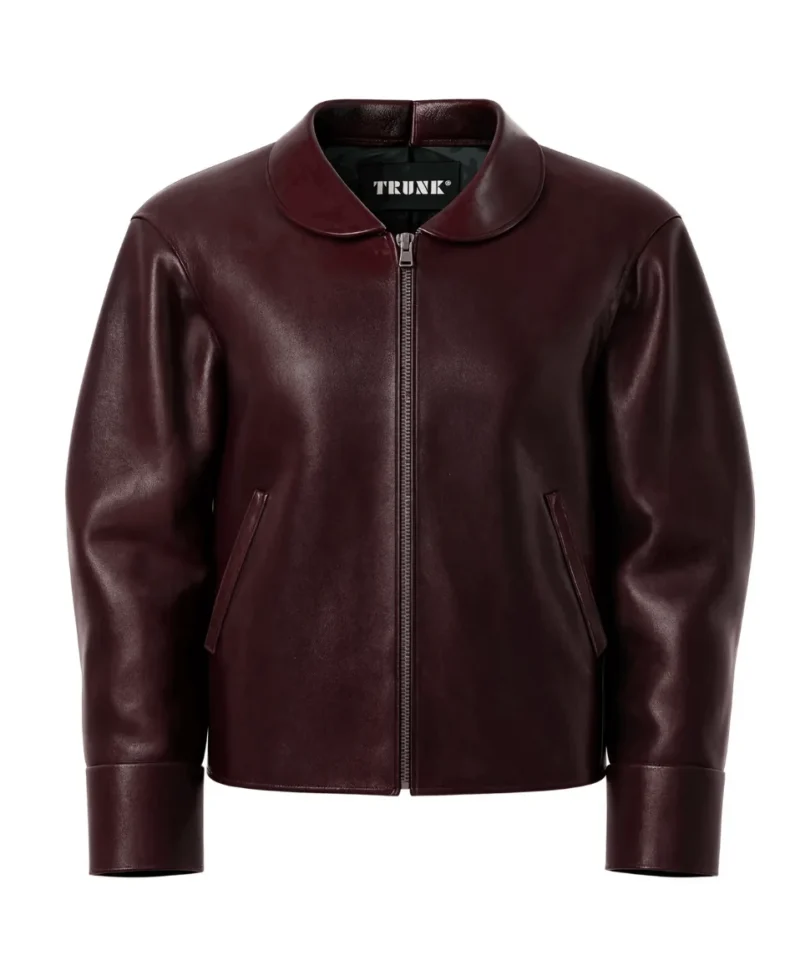 Women's Burgundy Lambskin Modern Aviator Leather Jacket